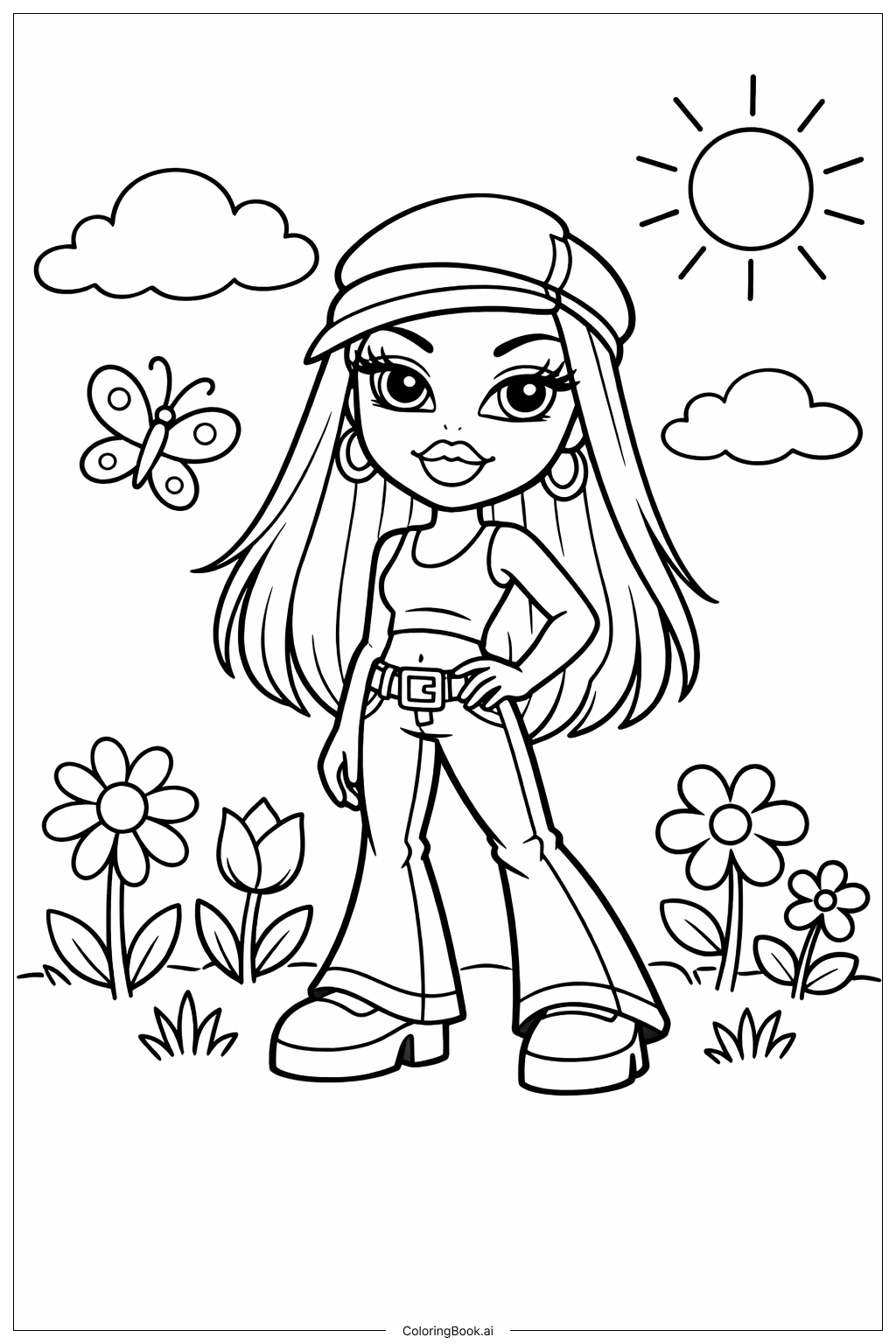  花园里的Bratz娃娃填色页 