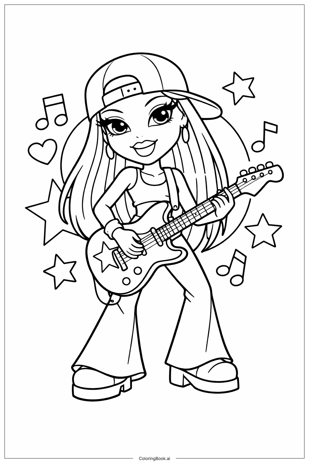  布拉茨娃娃弹吉他填色页 