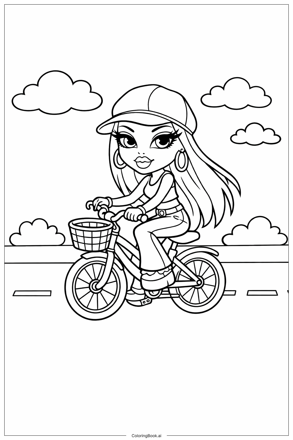  Bratz娃娃骑自行车填色页 