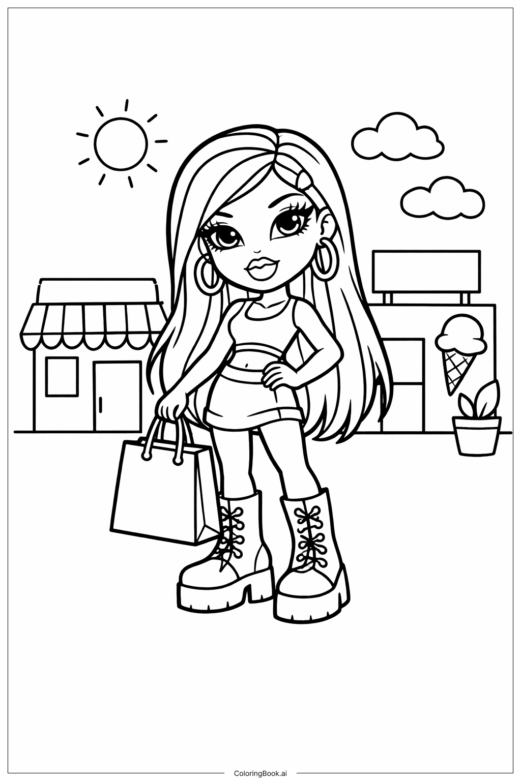  Bratz娃娃购物填色页 