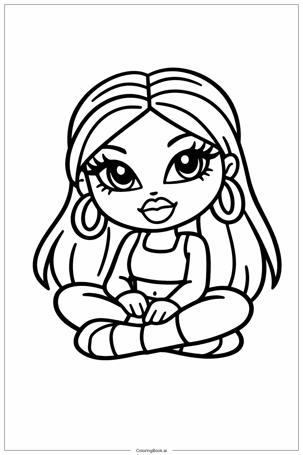  Bratz娃娃盘腿坐填色页 