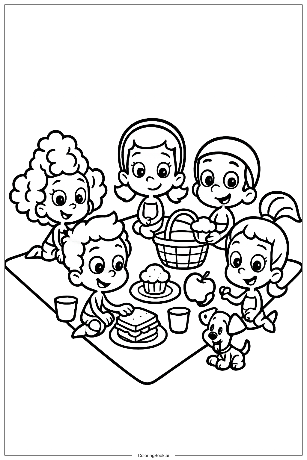  Página para colorear de Bubble Guppies en el picnic 