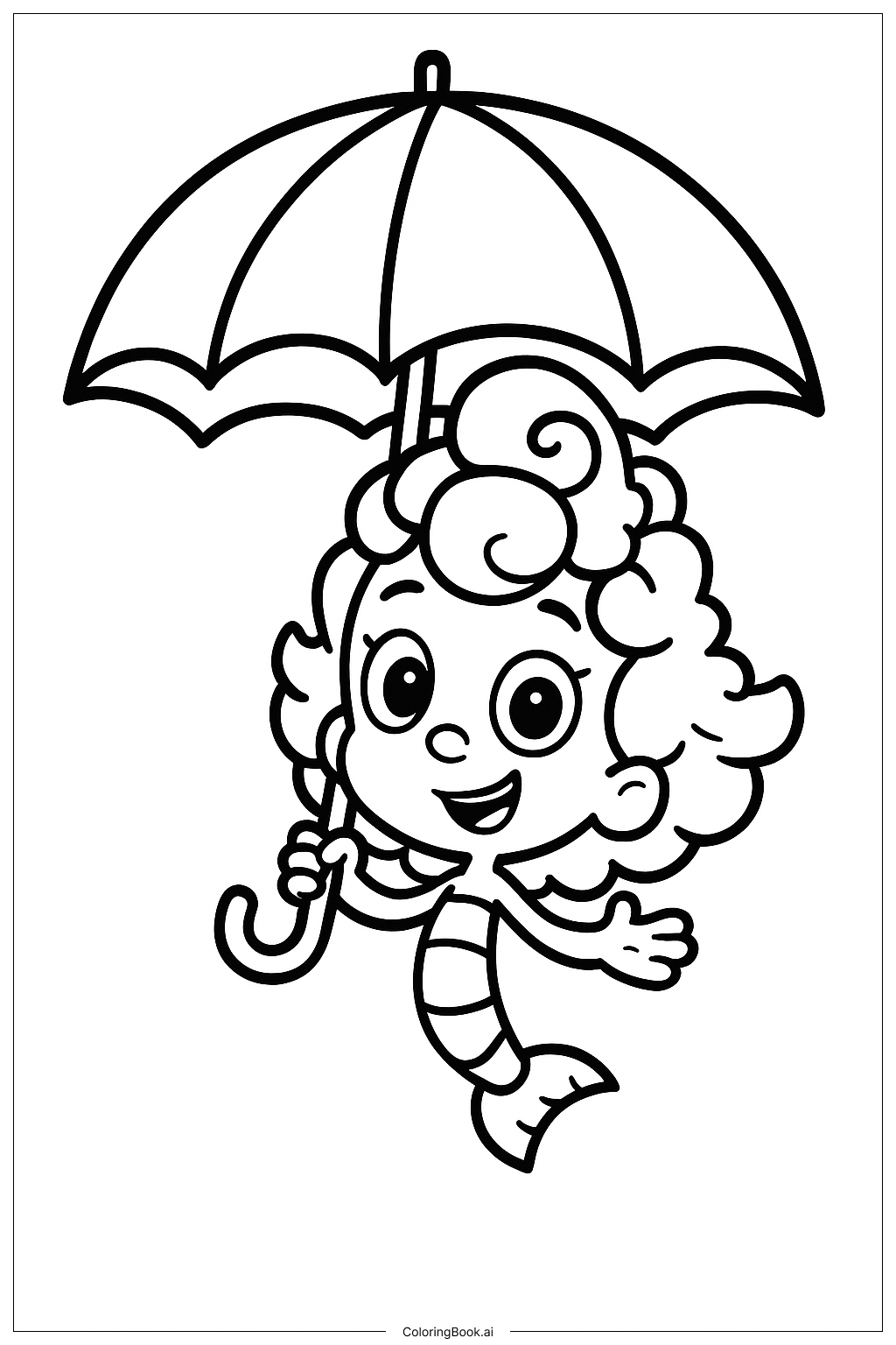  带伞的泡泡孔雀鱼填色页 