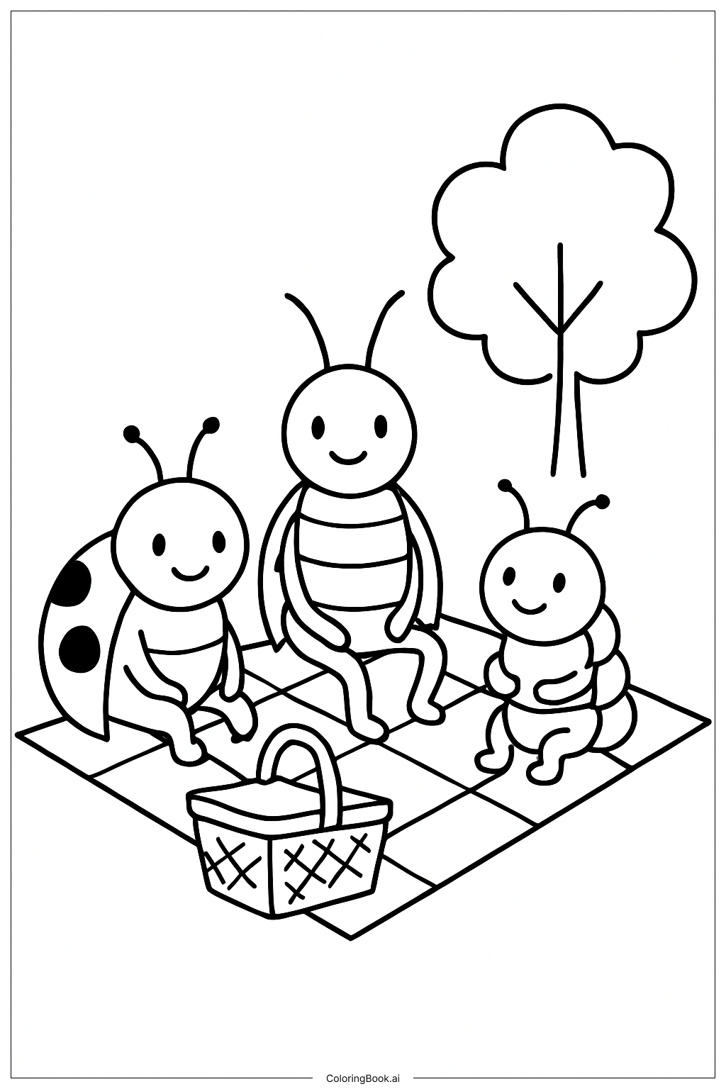  Bug Family Picnic Coloring Page 