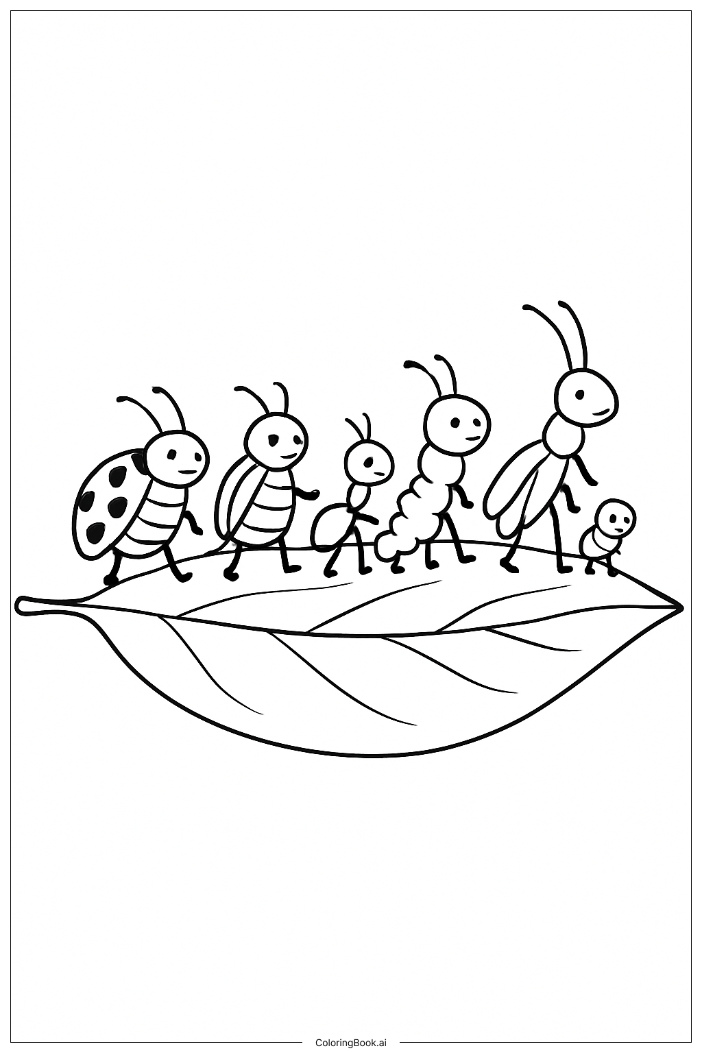  Bug Parade On Leaf Coloring Page 