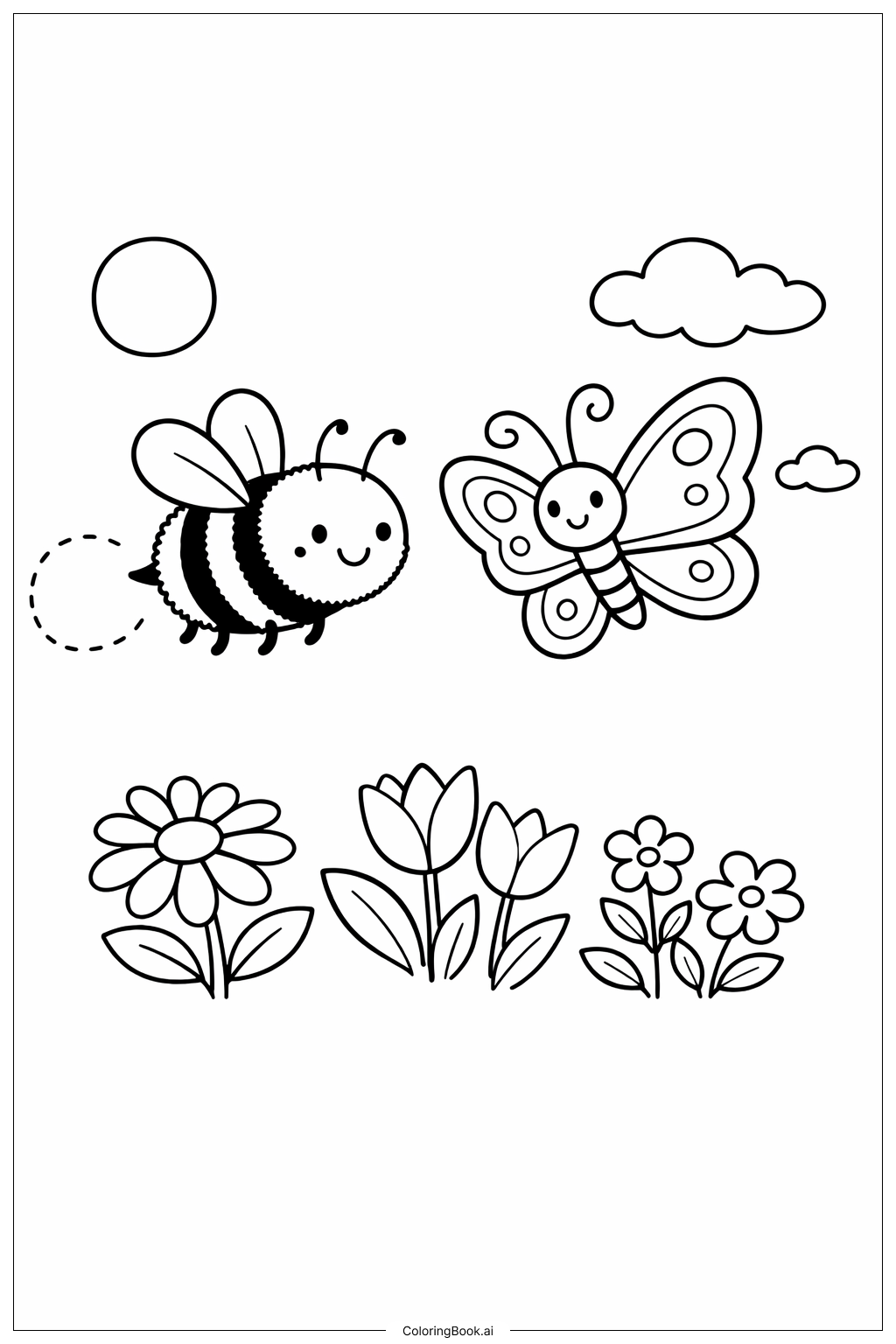Bumblebee And Butterfly Coloring Page