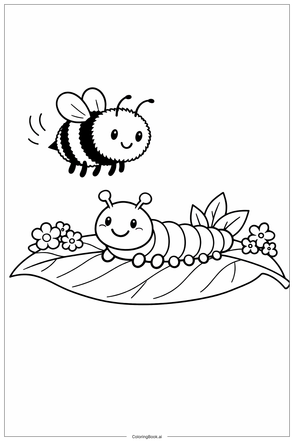 Bumblebee And Caterpillar Coloring Page