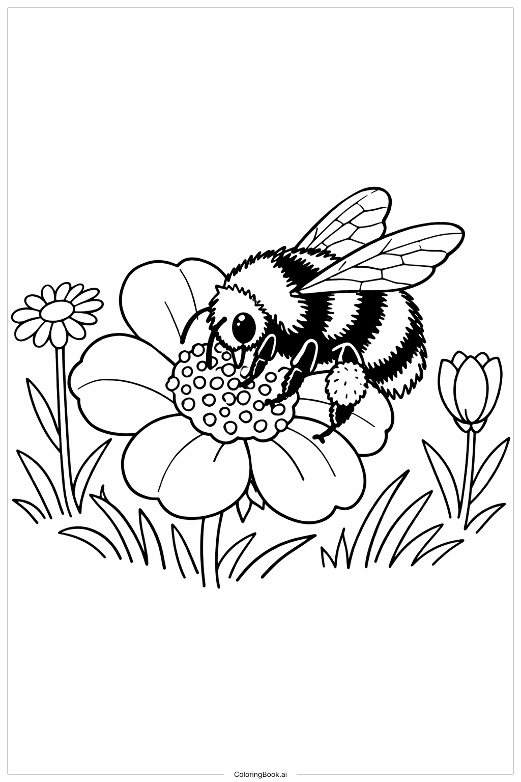 Bumblebee Gathering Pollen Coloring Page