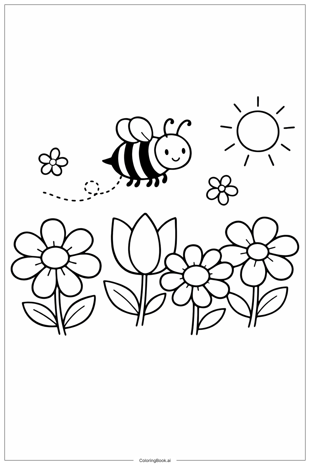 Bumblebee In Flower Garden Coloring Page