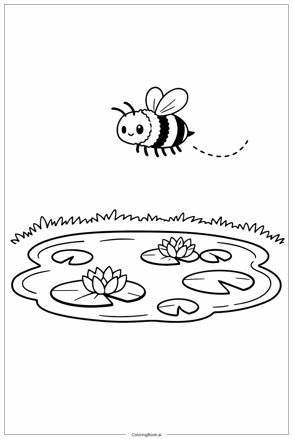 Bumblebee Near Pond Coloring Page