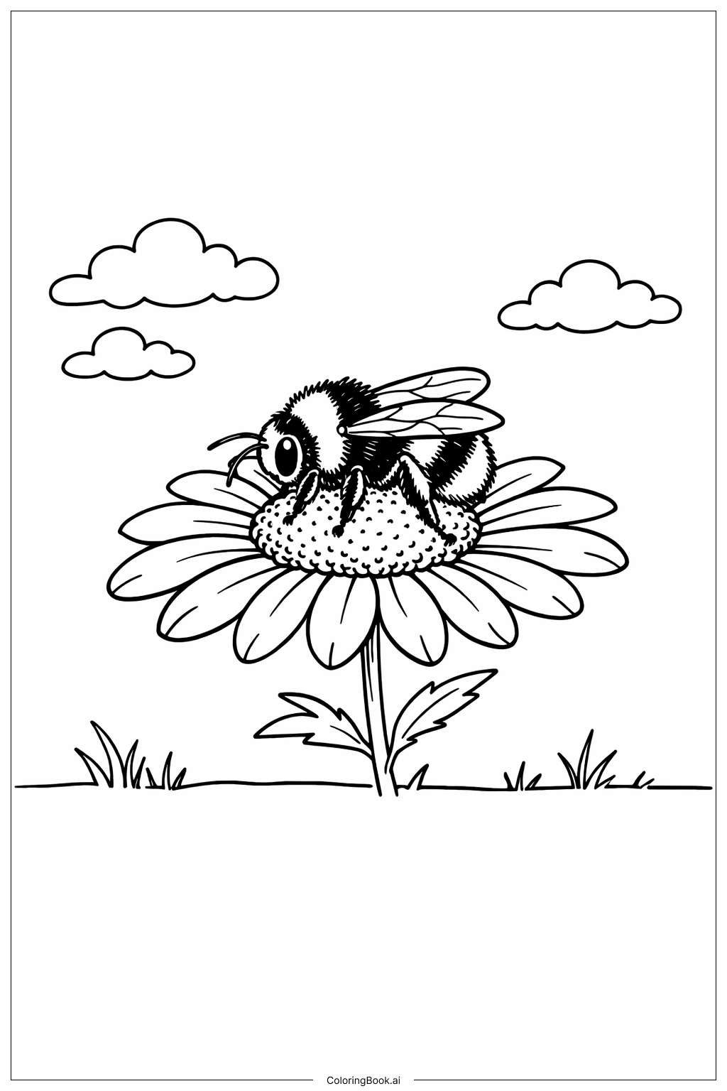 Bumblebee On Daisy Coloring Page