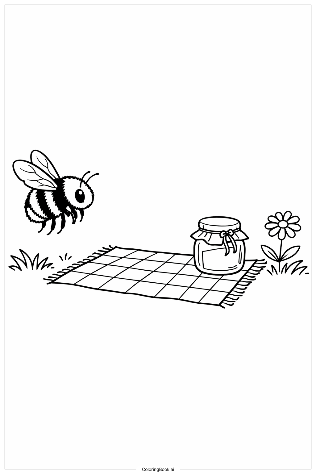 Bumblebee Picnic Scene Coloring Page