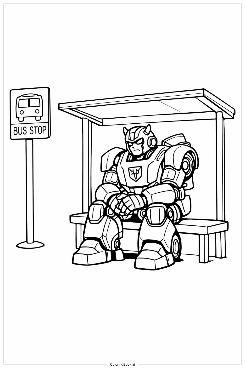  Page de coloriage Bumblebee Transformer à l'arrêt de bus 