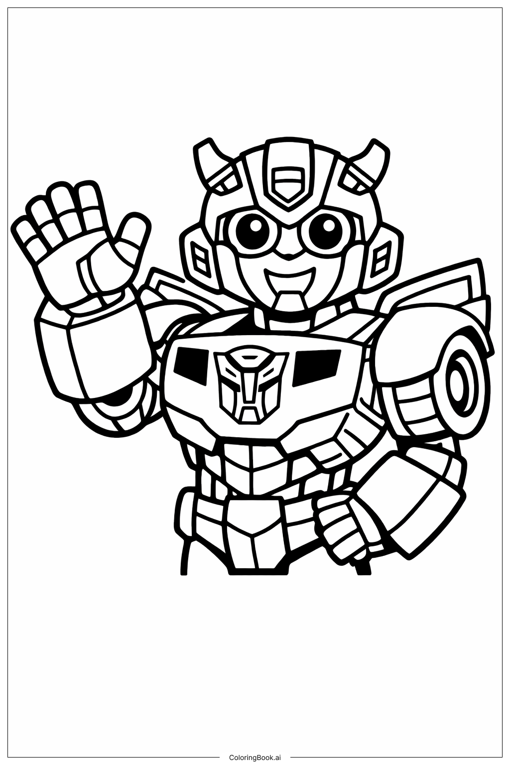  Page de coloriage Robot Amical Bumblebee Transformer Qui Salue 