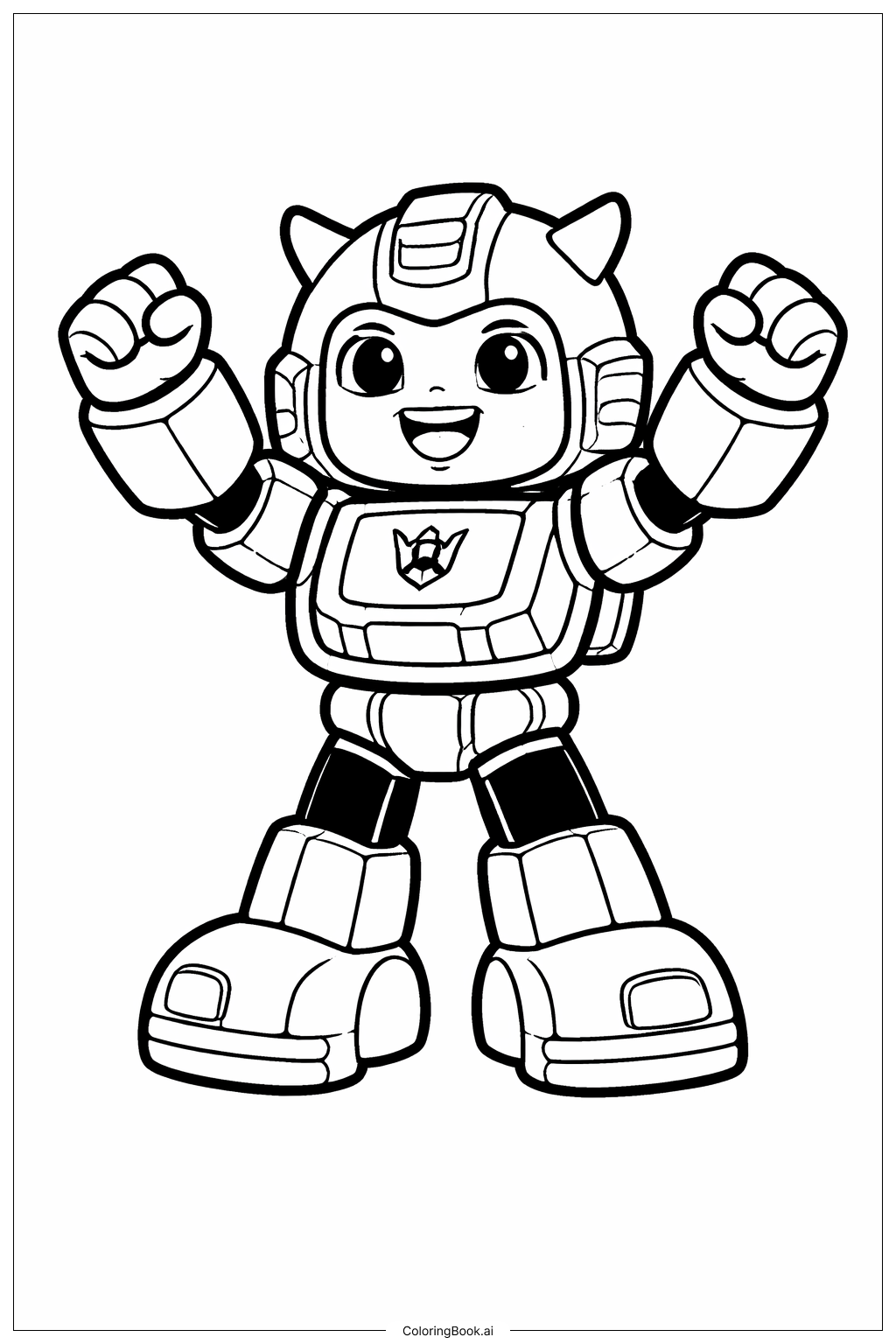  Page de coloriage Pose joyeuse de Bumblebee Transformer 