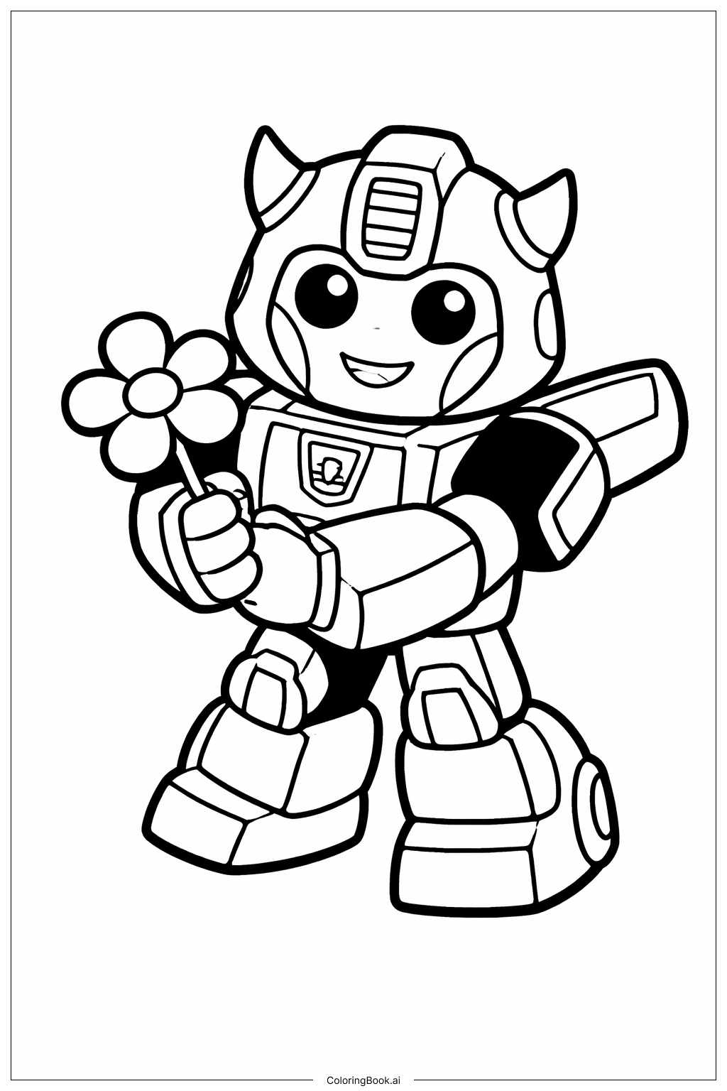  Page de coloriage Transformeur Coccinelle tenant une fleur 