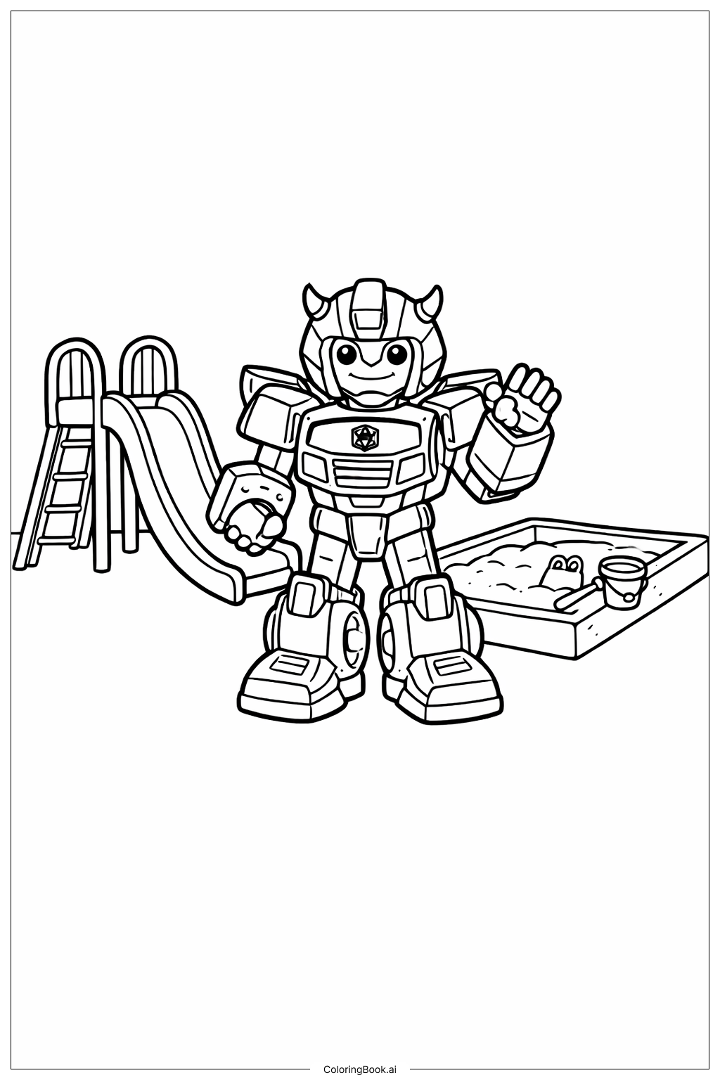  Page de coloriage Transformeur Coccinelle dans la cour de jeu 