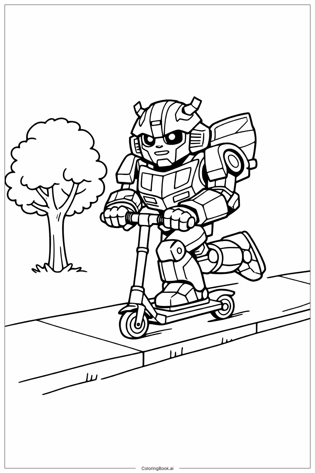  Page de coloriage Bumblebee Transformer à trottinette 