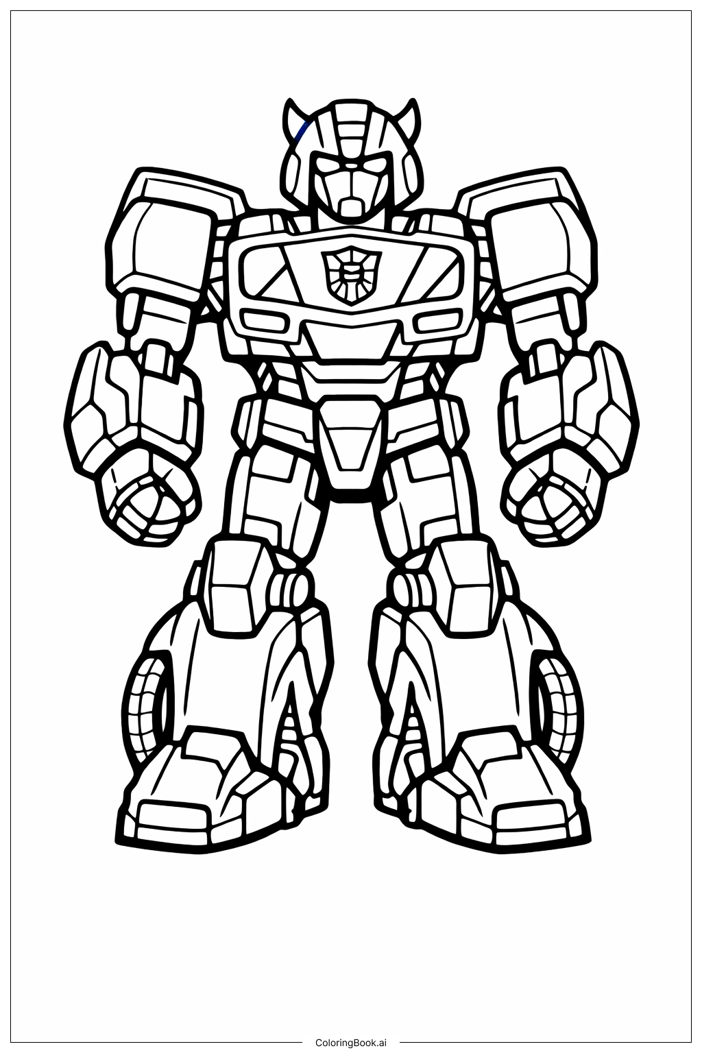  Page de coloriage Bumblebee Transformer Vue de face debout 