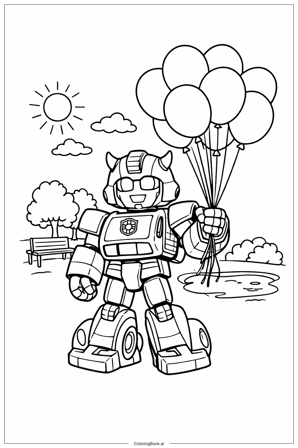  Page de coloriage Transformeur Bourdon avec Ballons 