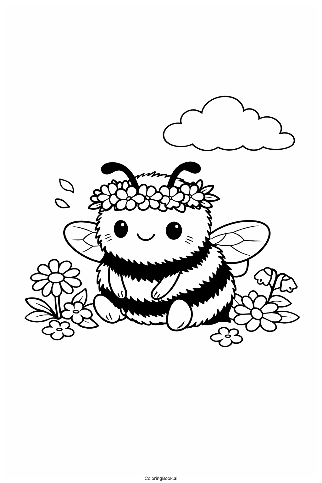 Bumblebee With Flower Crown Coloring Page
