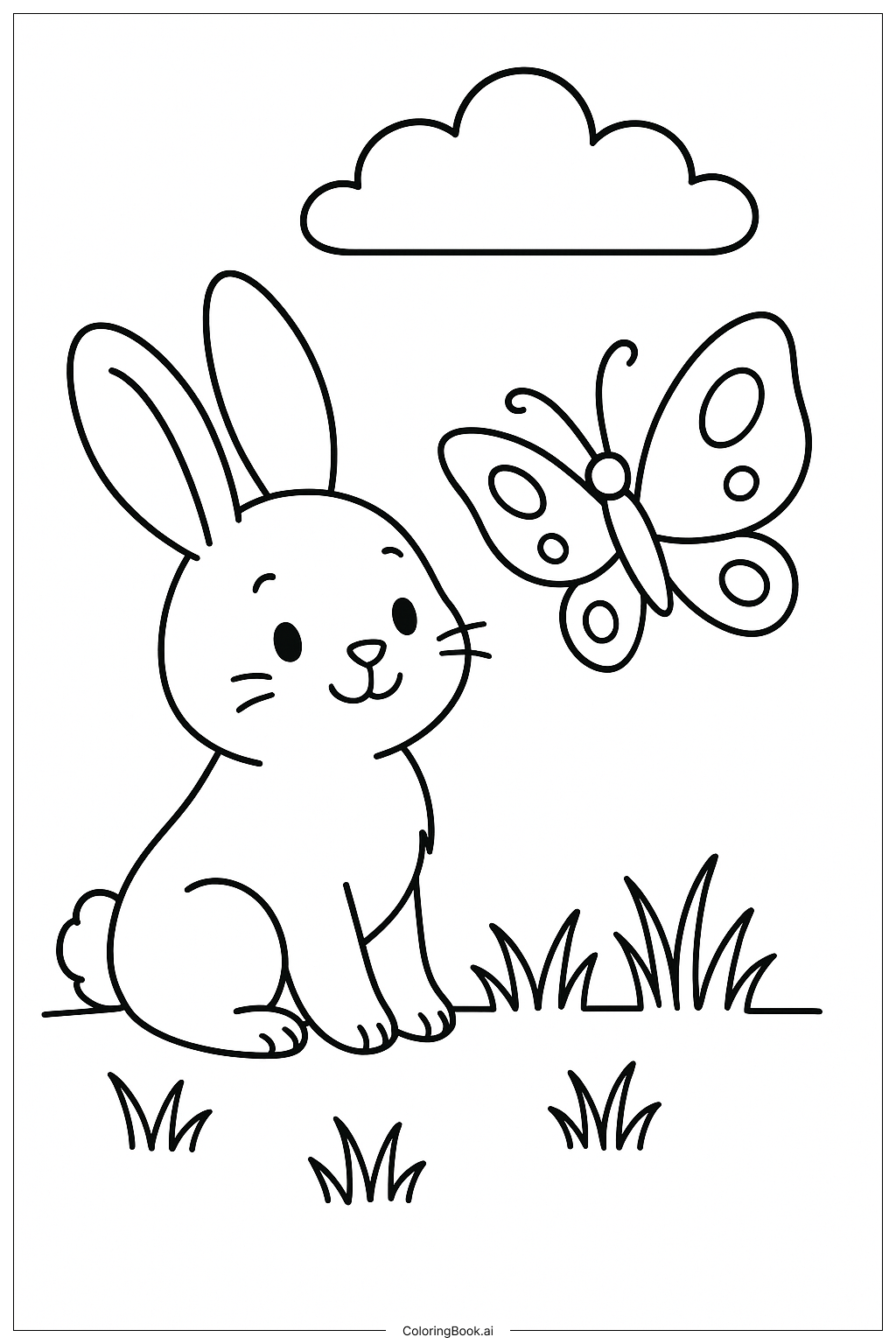  ウサギとチョウチョの塗り絵ページ 