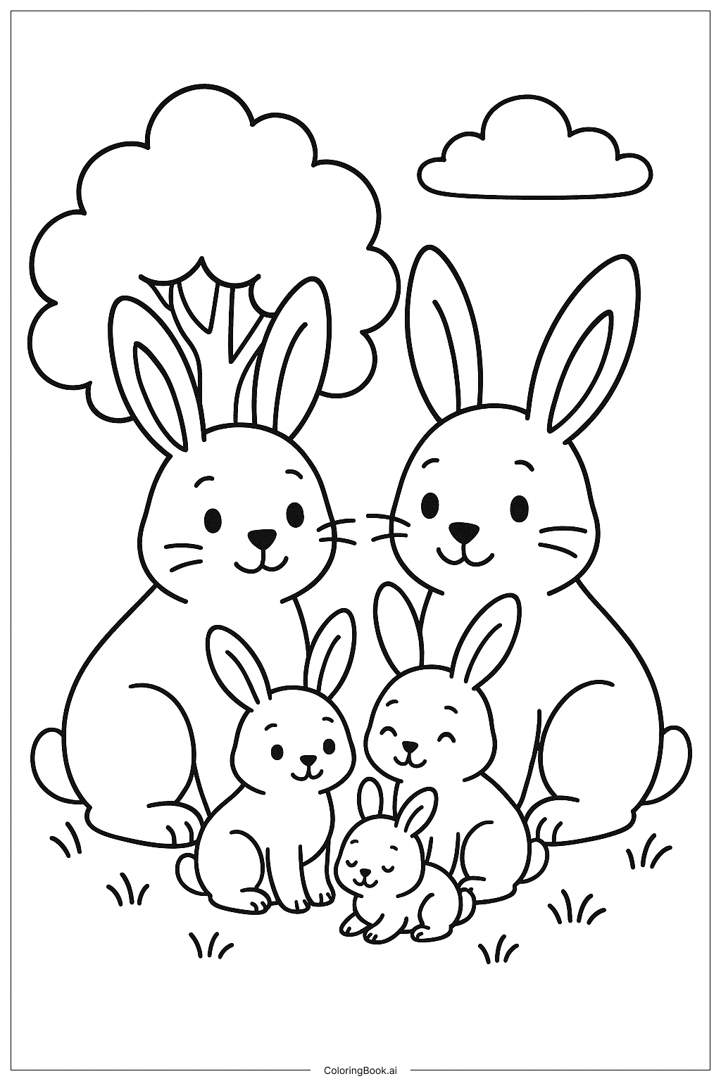  Bunny Rabbit And Family Coloring Page 