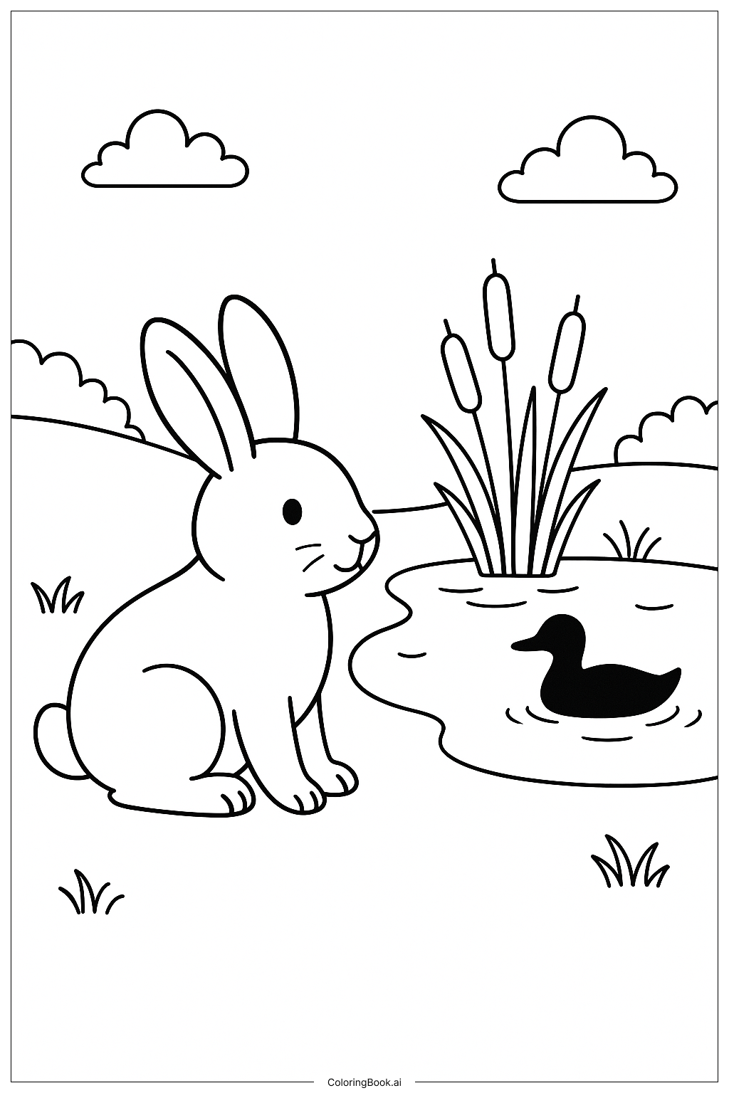  Bunny Rabbit At Pond Coloring Page 