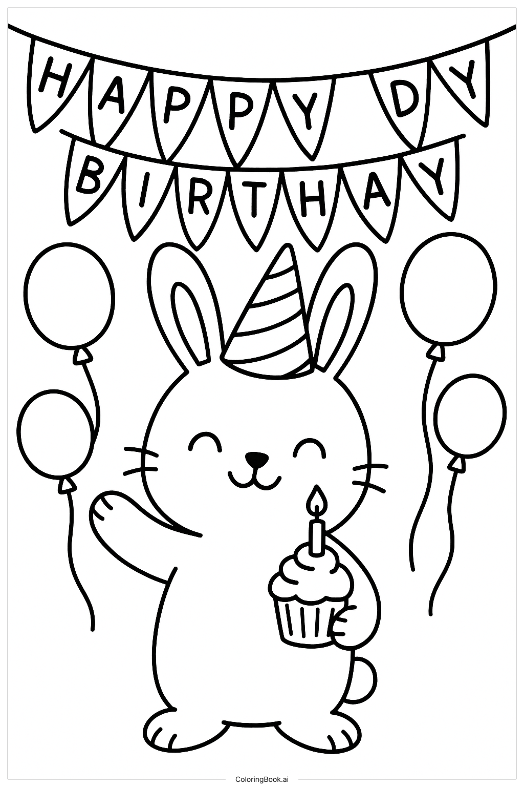  Bunny Rabbit Birthday Party Coloring Page 