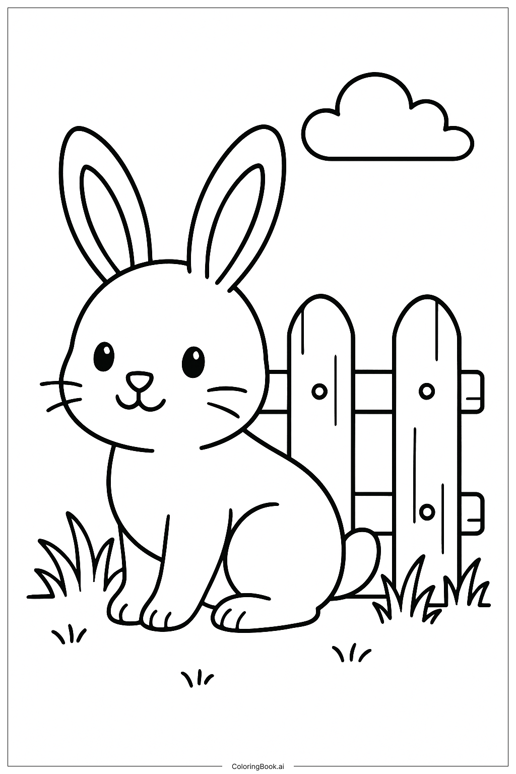  栅栏旁的小兔子填色页 