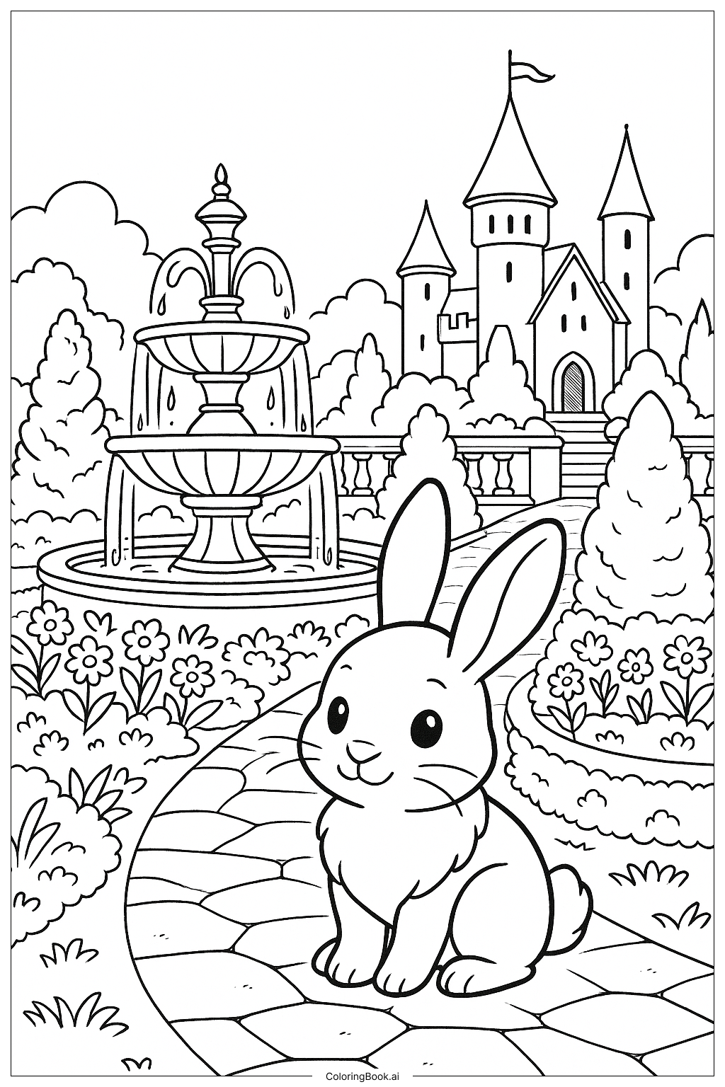 Kaninchen Schlossgarten Ausmalseite