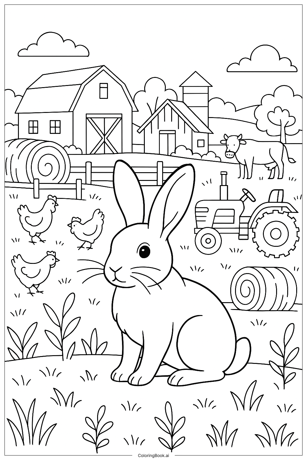  토끼 농장 풍경 색칠공부 페이지 