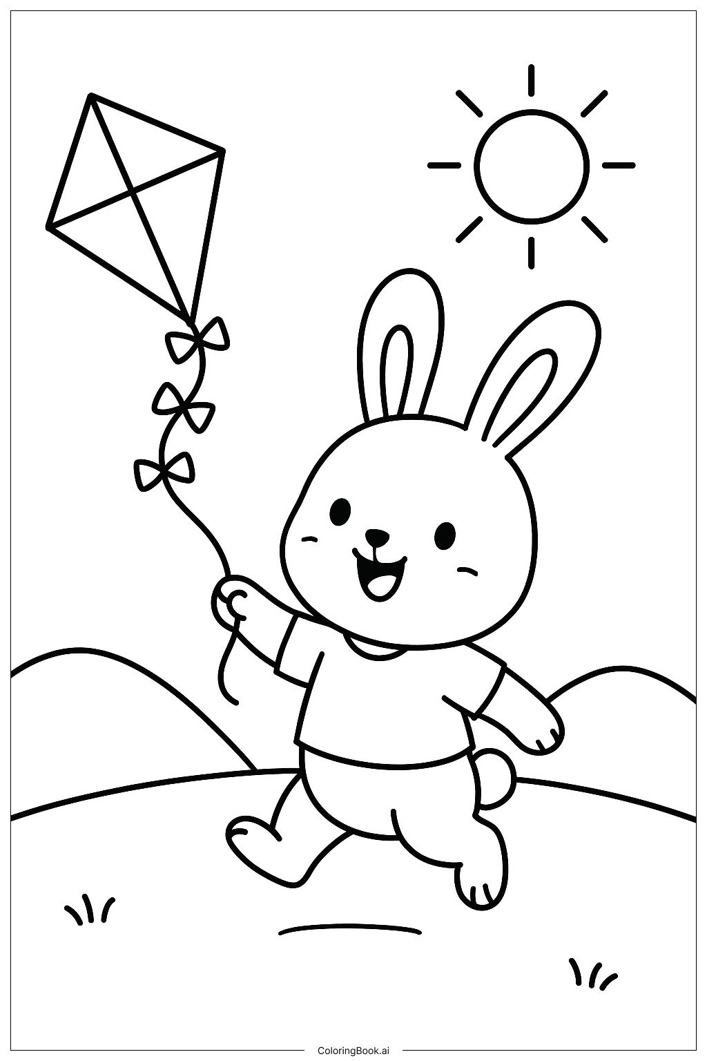  Bunny Rabbit Flying Kite Coloring Page 