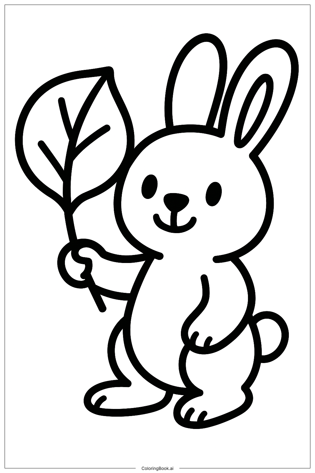  葉っぱを持ったウサギの塗り絵ページ 