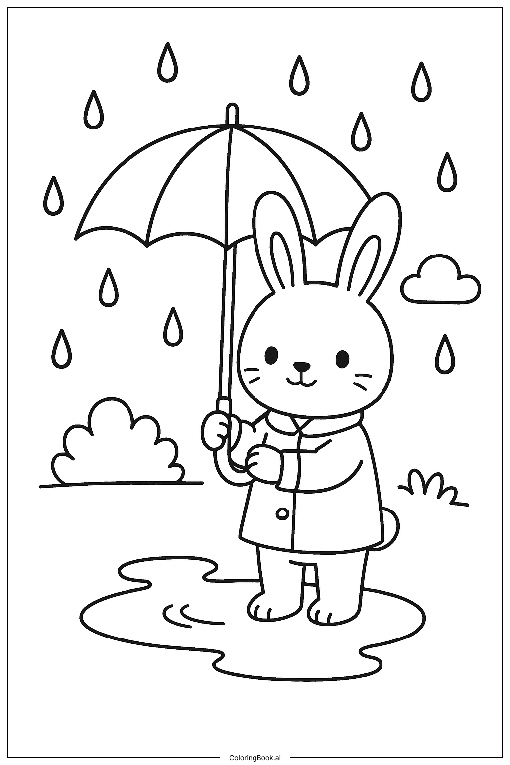  Bunny Rabbit In Rain Coloring Page 