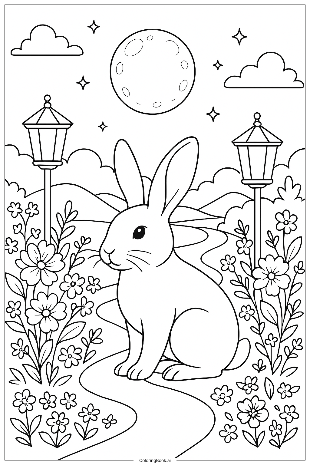  산토끼 달빛 정원 색칠공부 페이지 