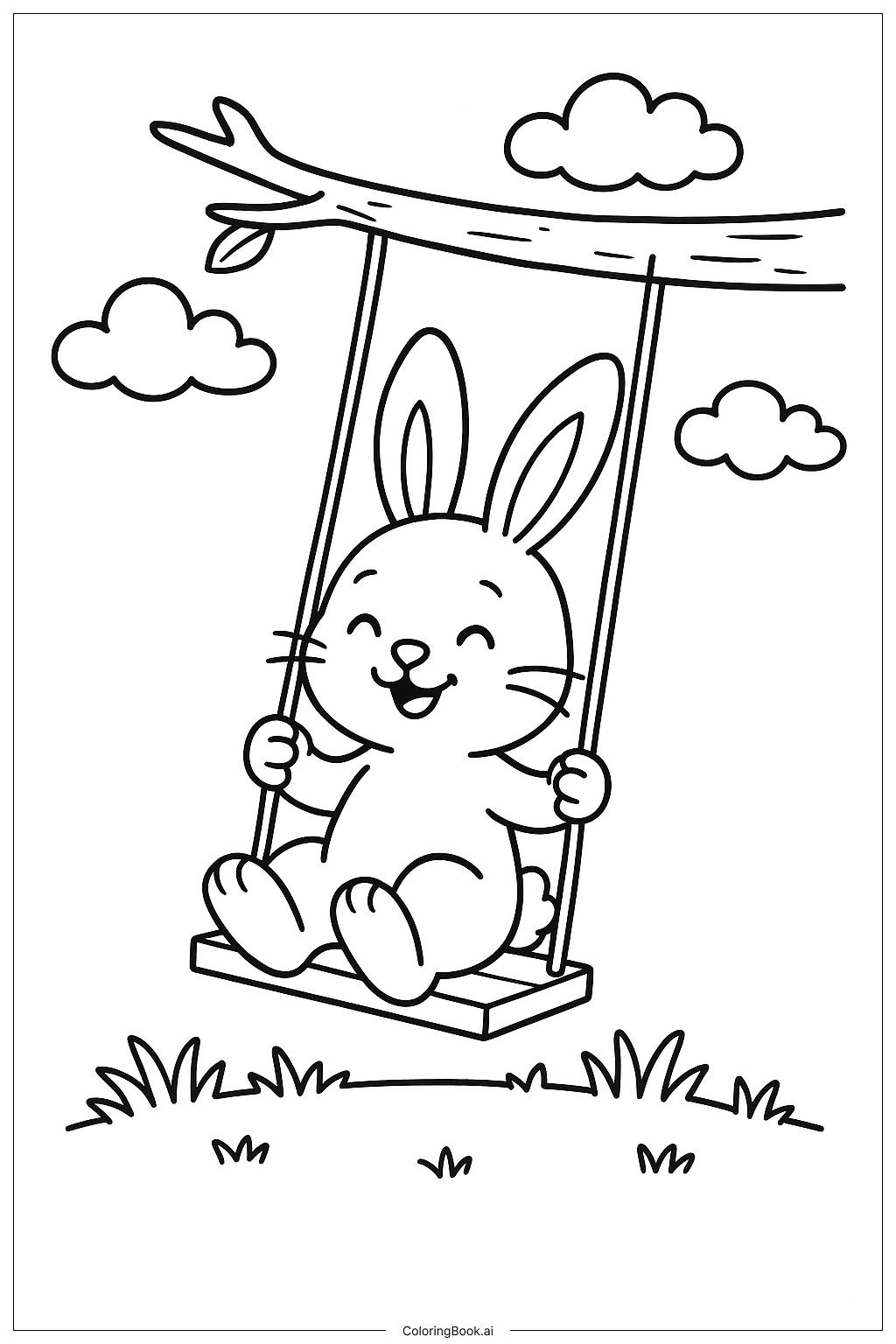 荡秋千的小兔子填色页