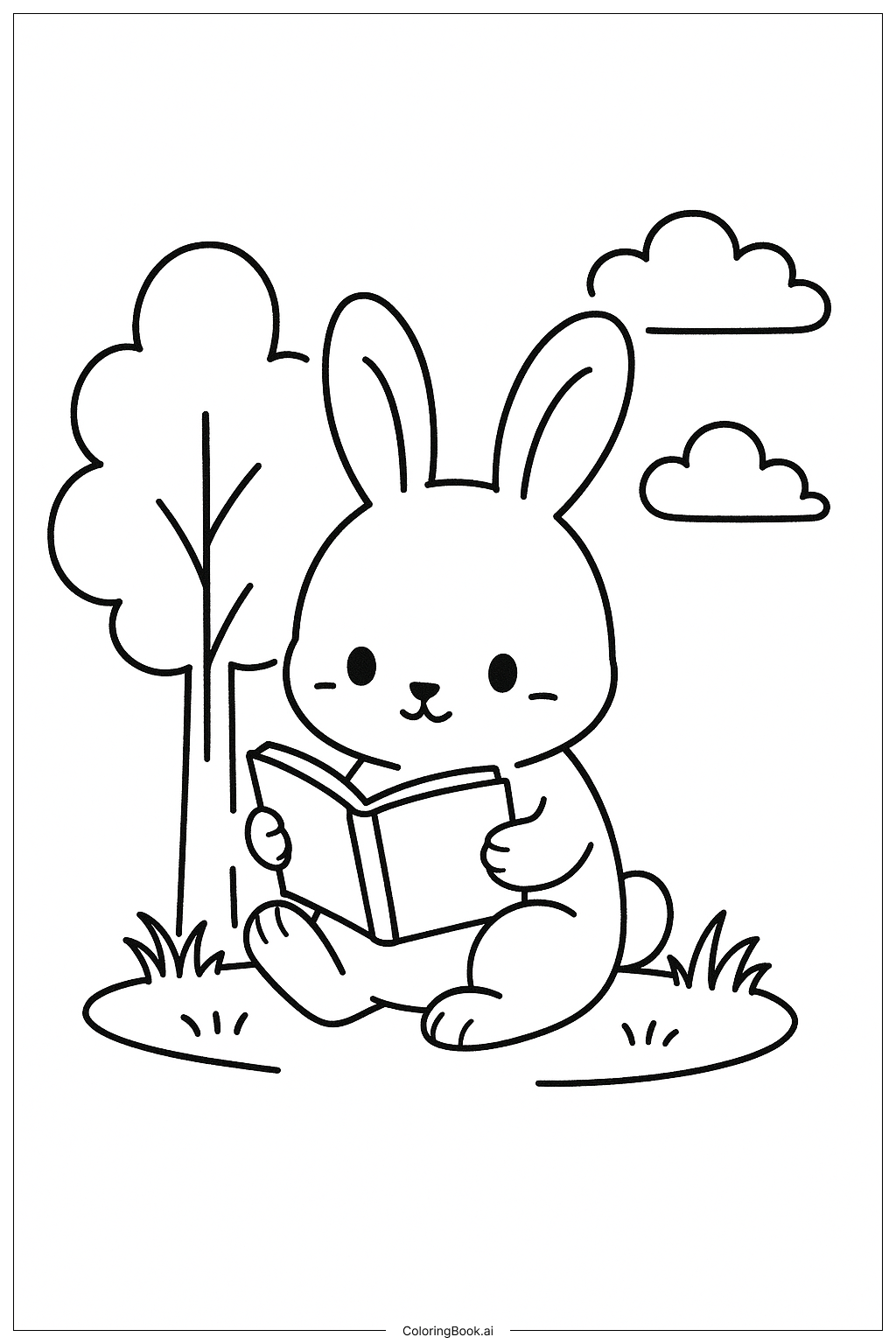  ウサギの読書の塗り絵ページ 