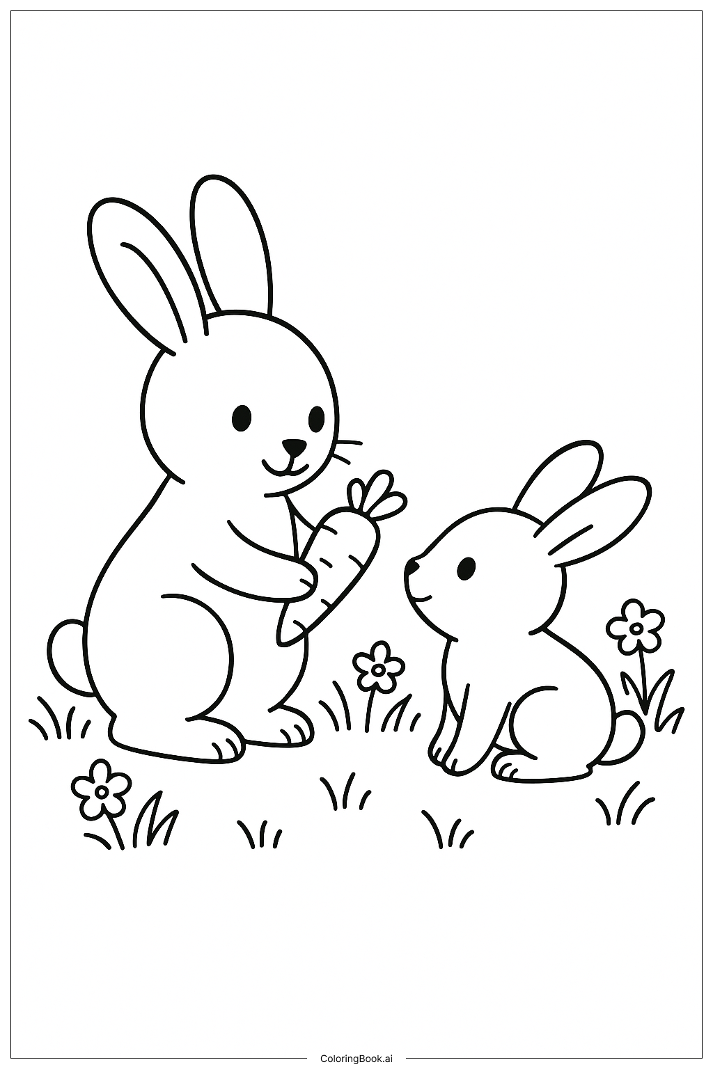  兔子分享胡萝卜填色页 