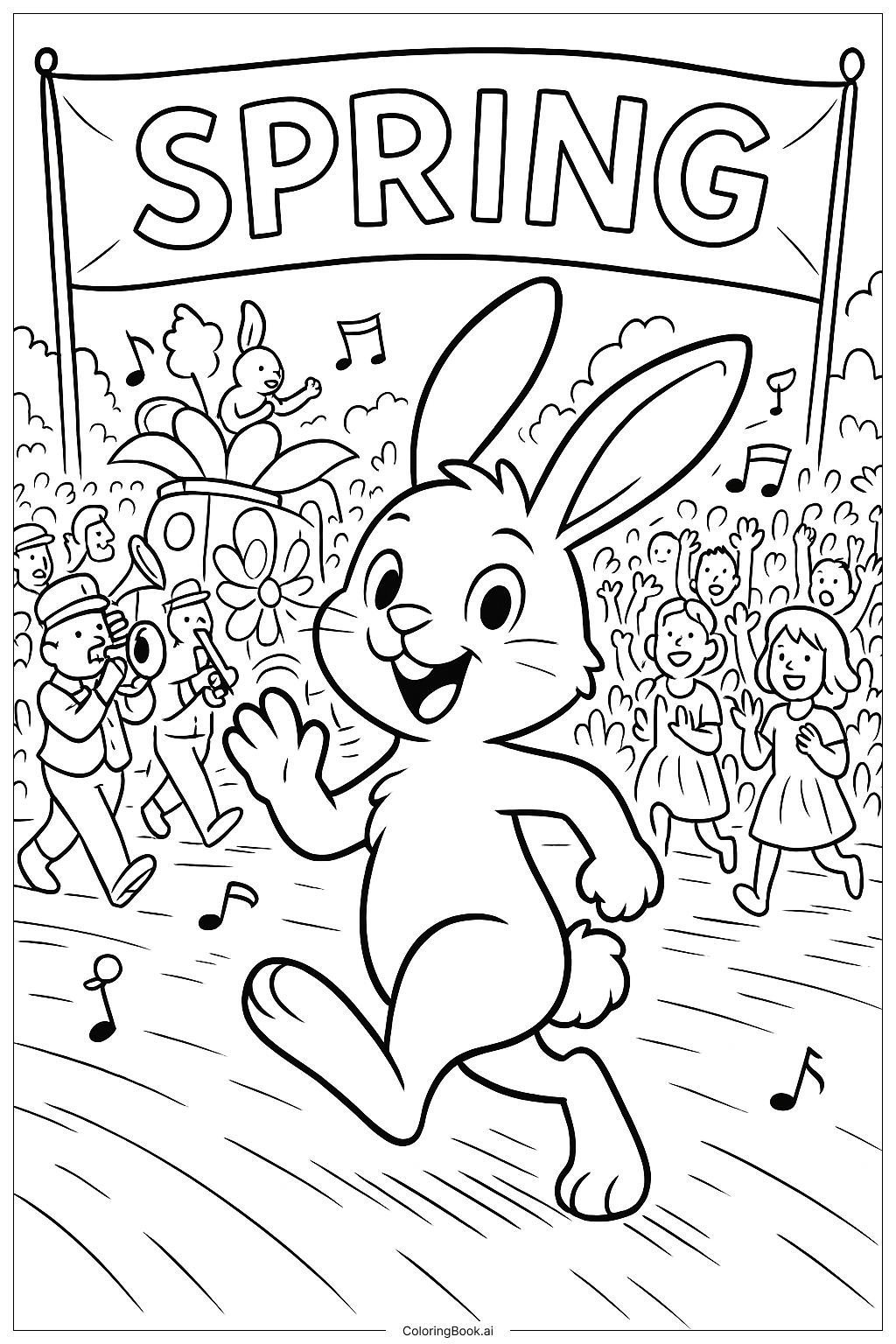 토끼 봄 퍼레이드 색칠공부 페이지 