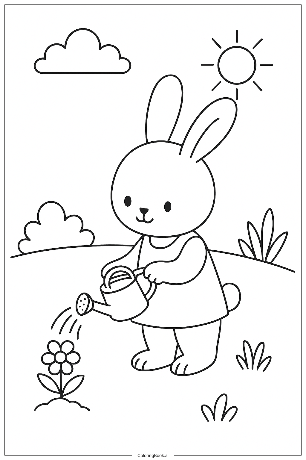  浇花的小兔子填色页 