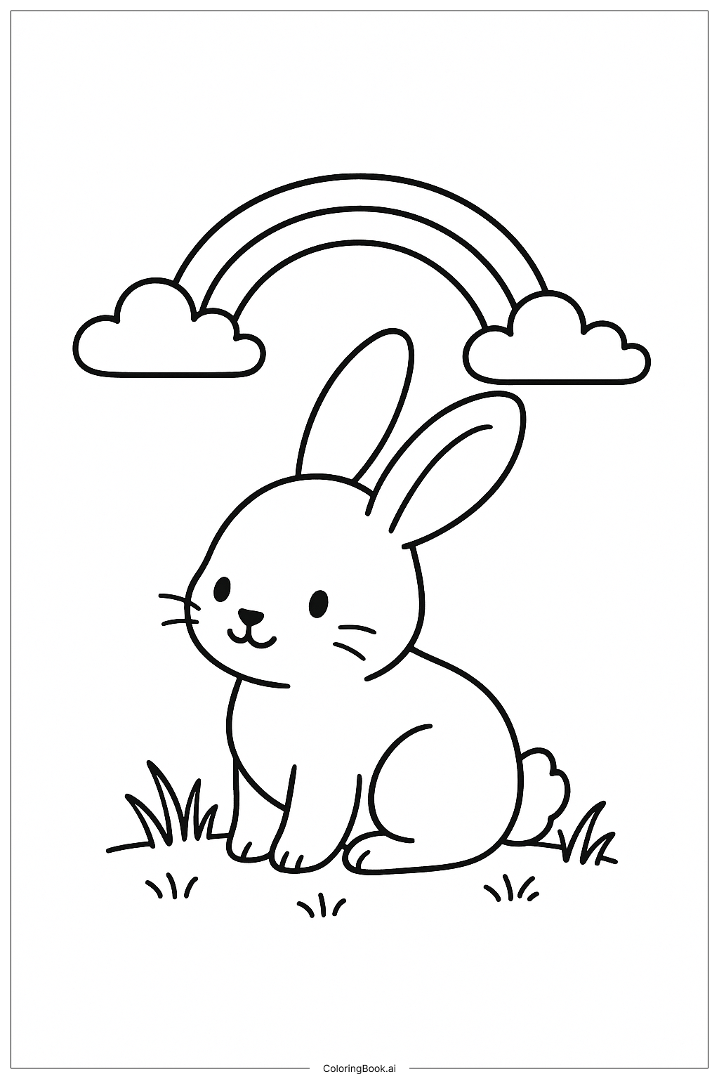  Página para colorir de Coelho com Arco-íris 