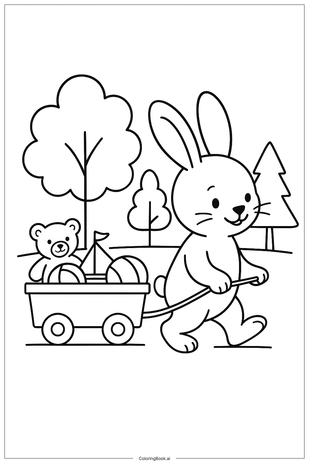  小兔子拉小推车填色页 