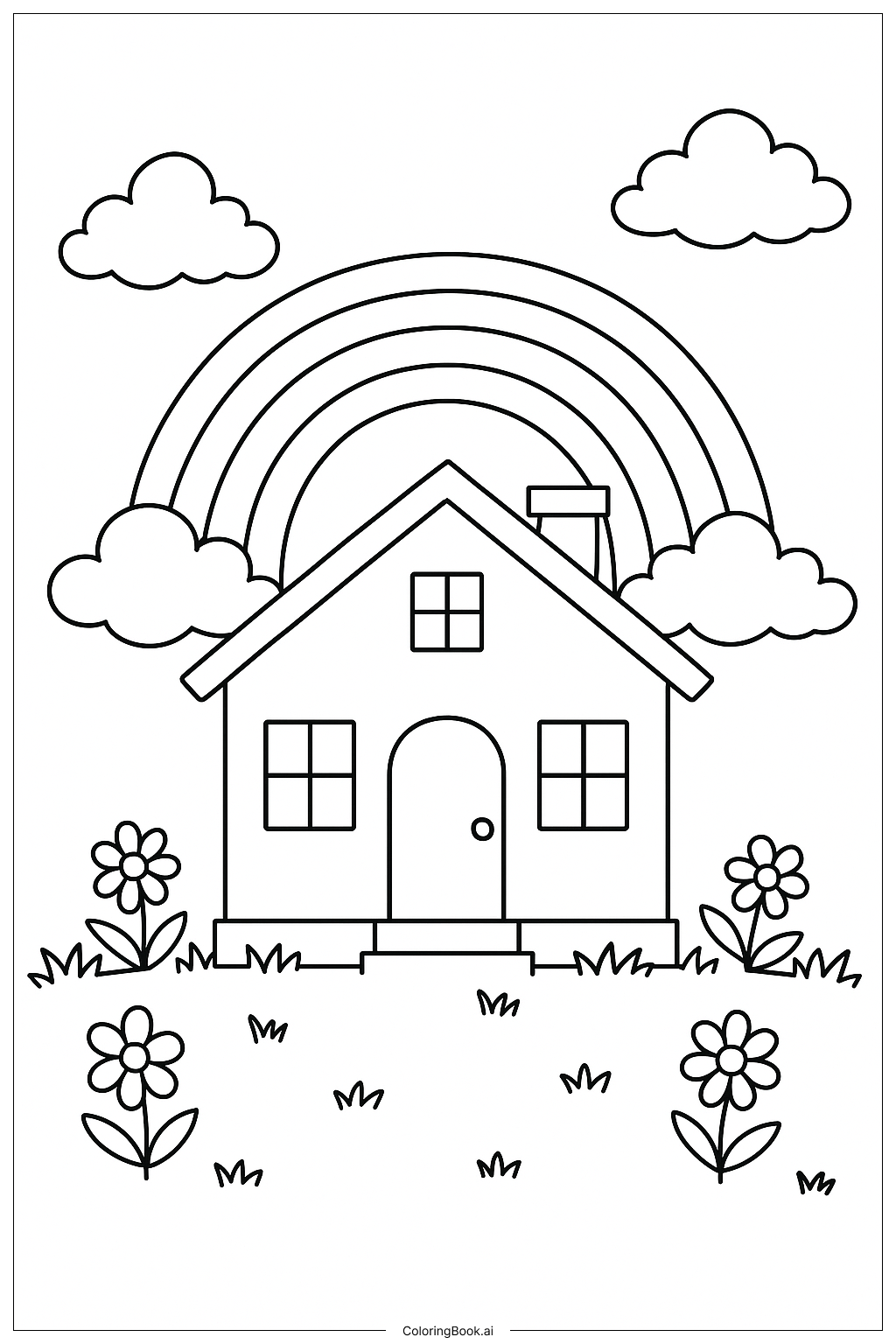 A House Under the Rainbow Coloring Page