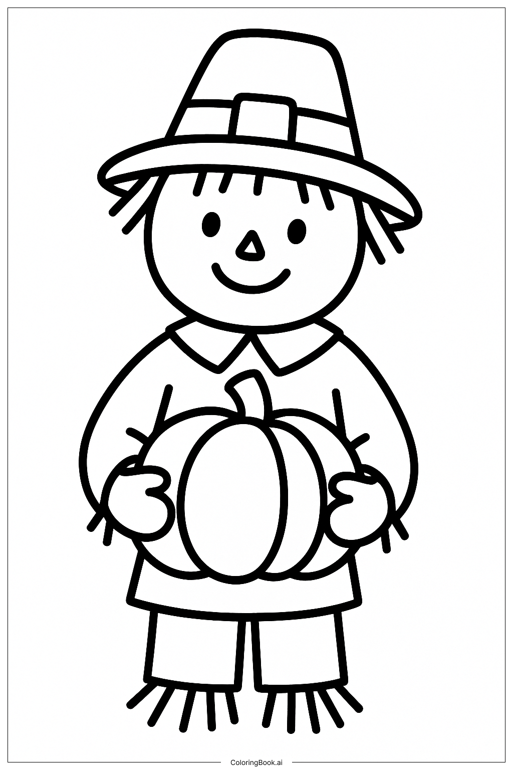  Página para colorear de Espantapájaros de Acción de Gracias con Calabaza 