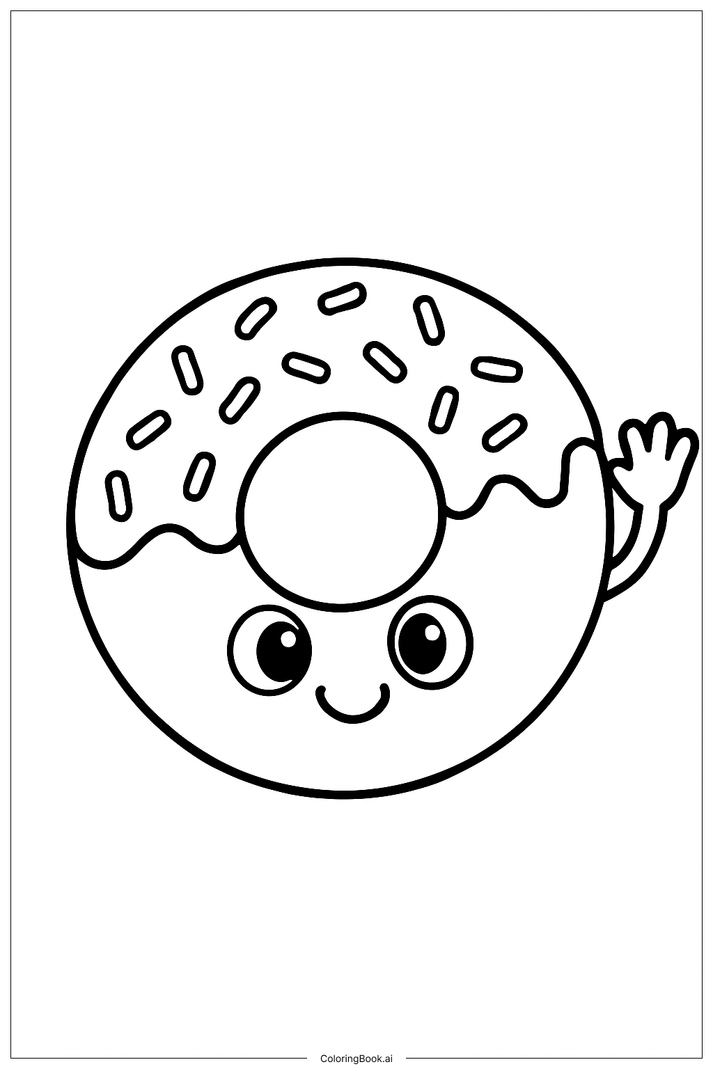  Donut Waving With Cute Face Coloring Page 