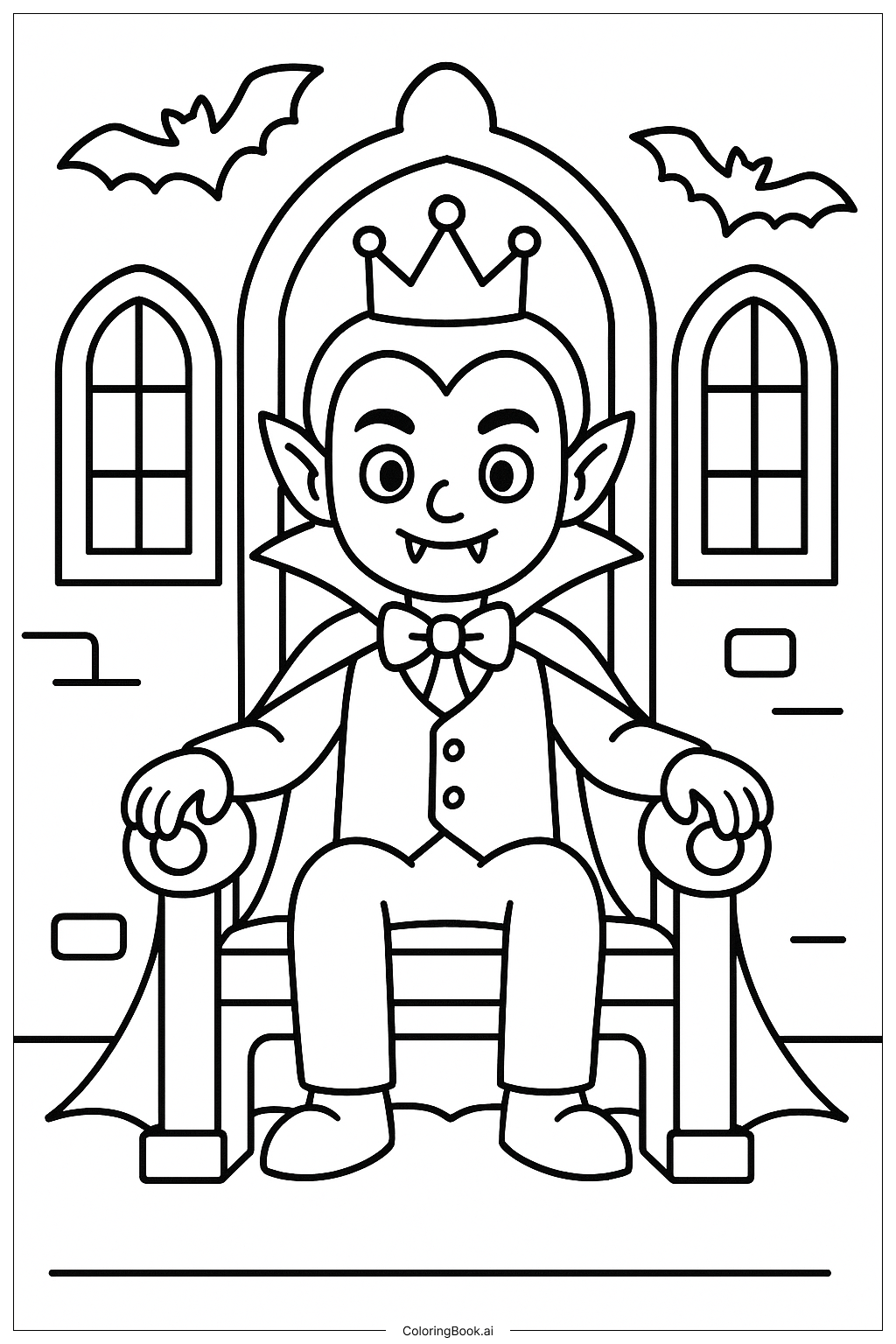  Page de coloriage Prince Vampire sur un Trône 