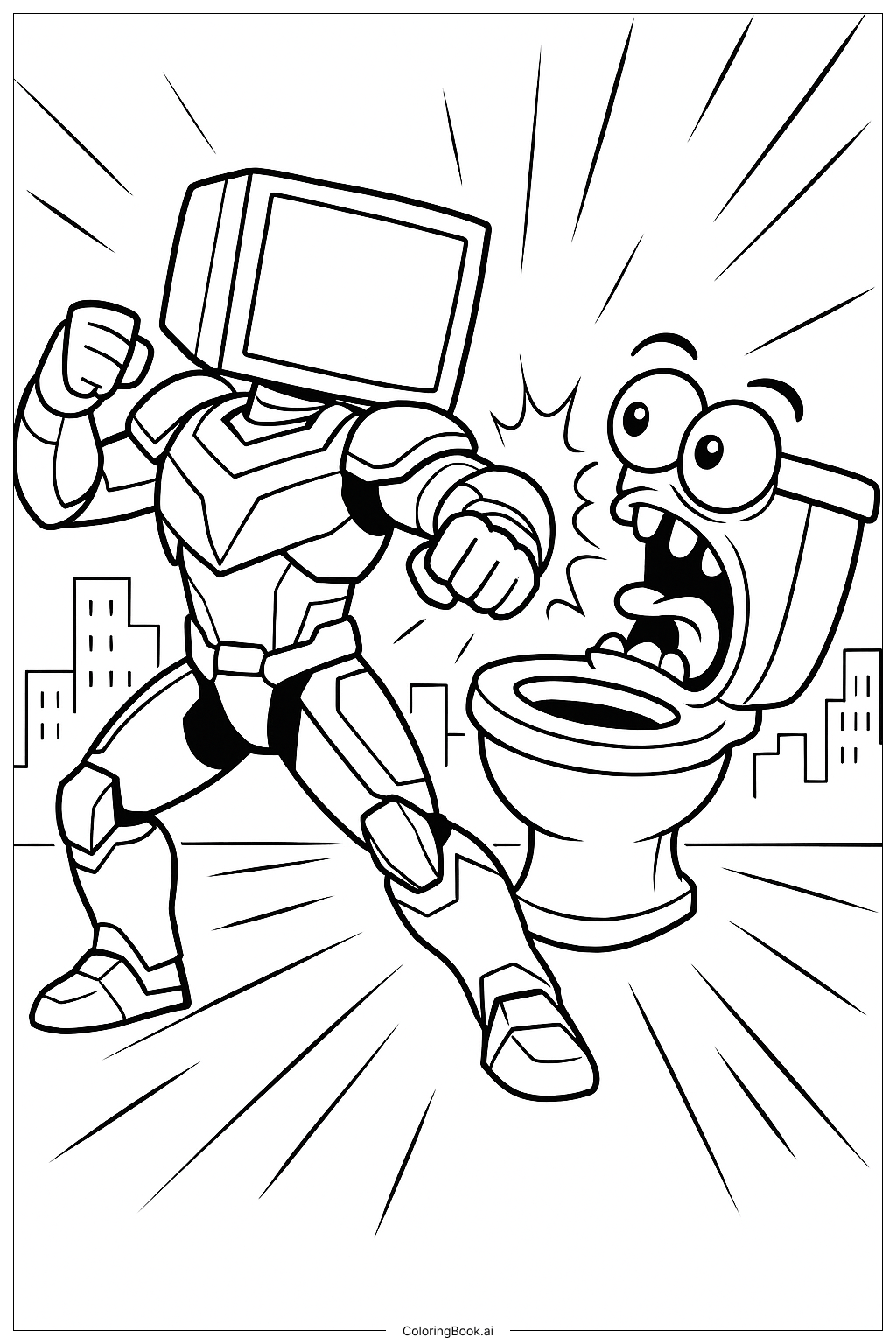  Page de coloriage Homme Titan Amélioré TV Pouvoir Ultime Contre Skibidi Toilette 