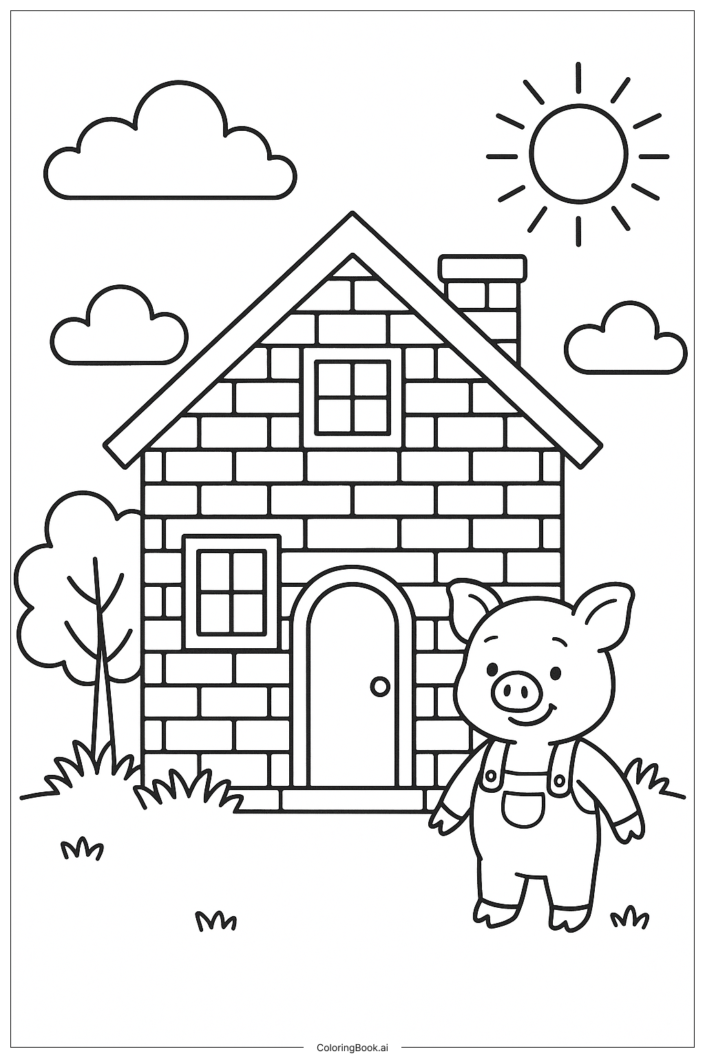 The Three Little Pigs Brick House Coloring Page