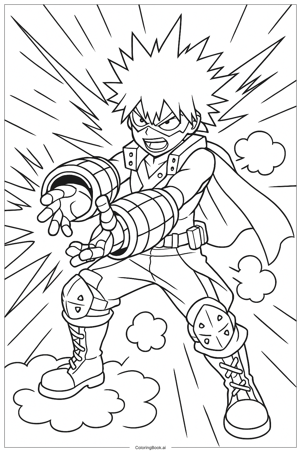  Página para colorear de My Hero Academia Impacto Howitzer de Bakugo 